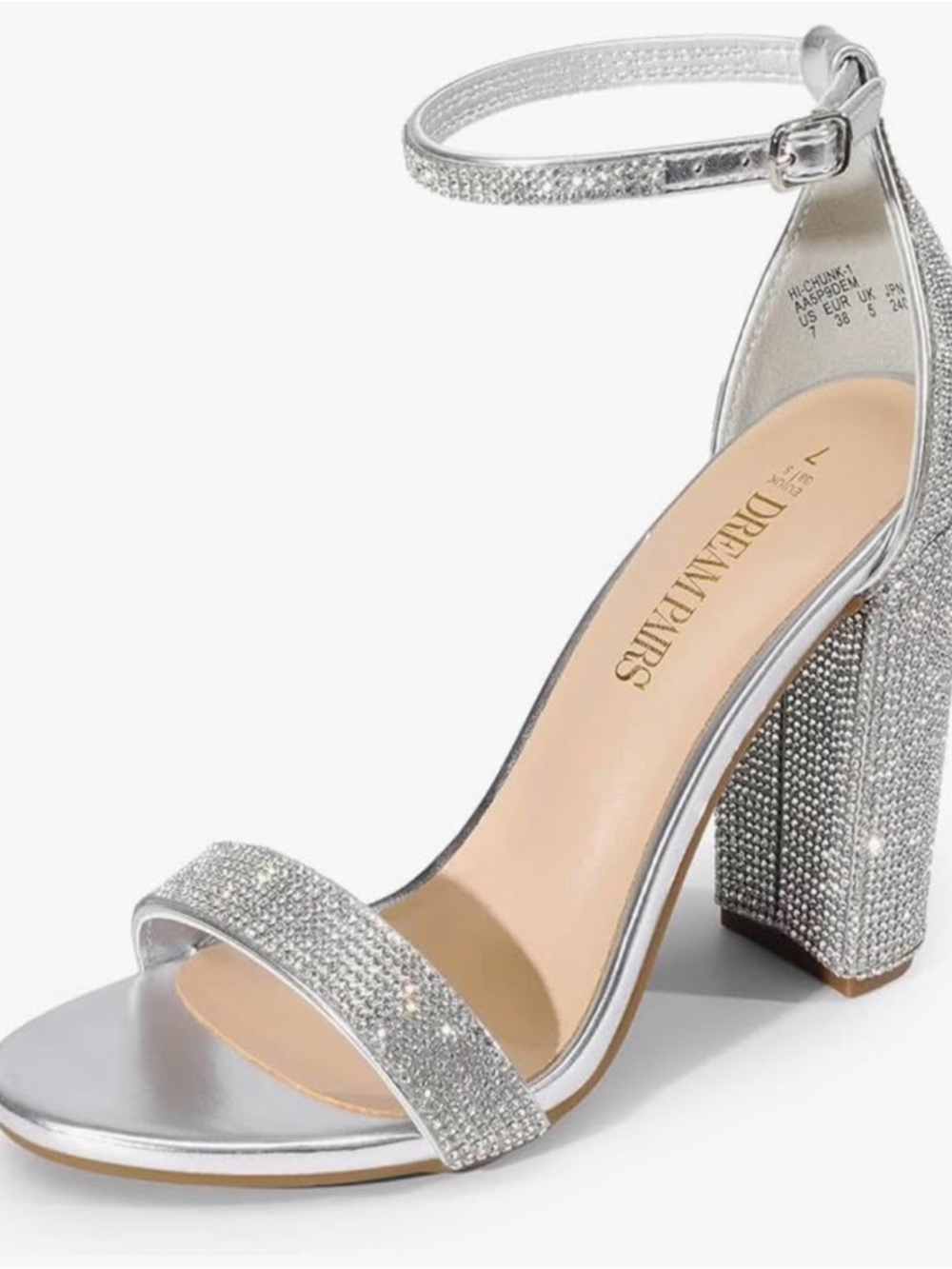 Dream Pairs Silver Rhinestone Block Heel Ankle-Strap Sandals